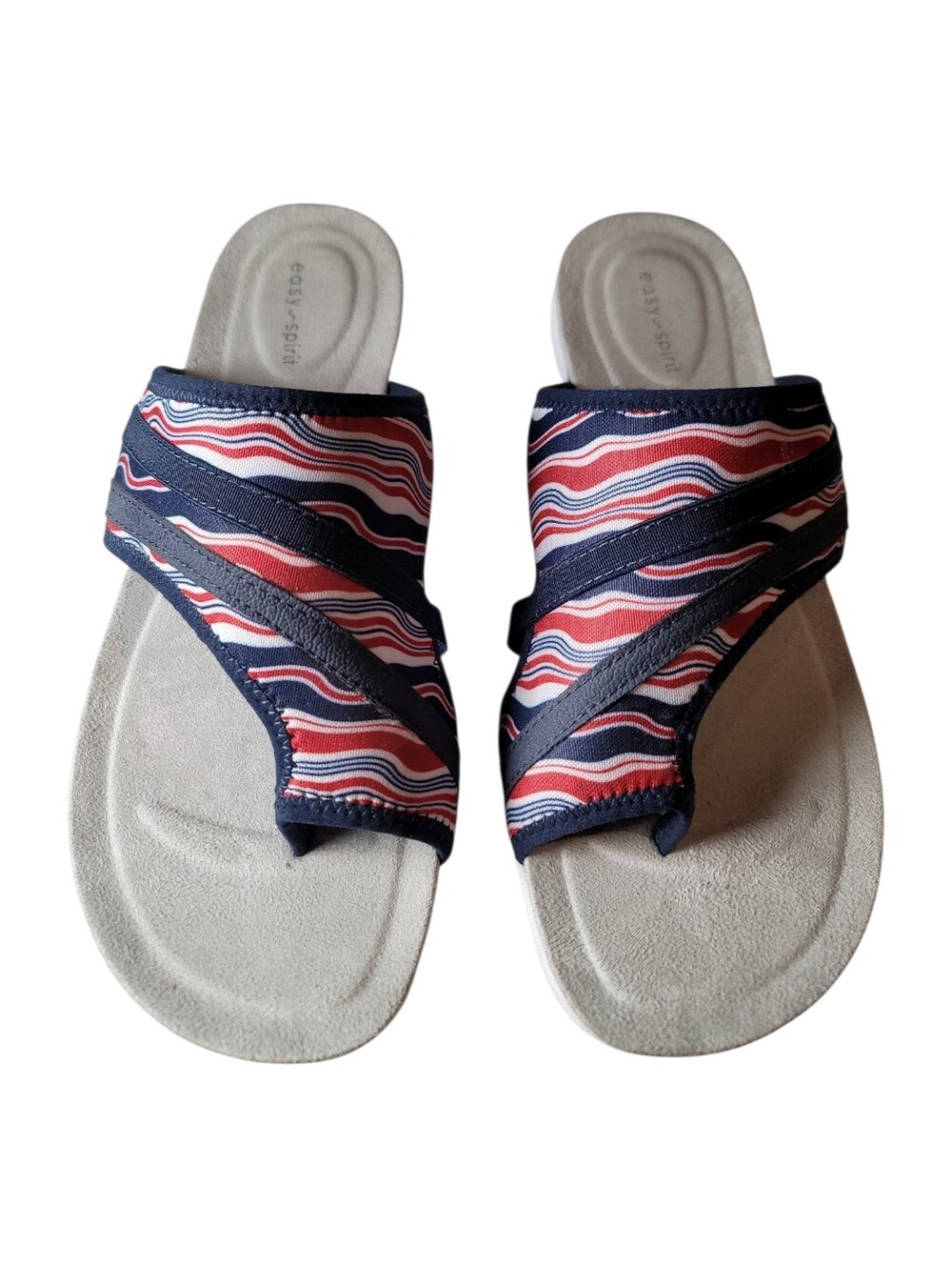 Easy Spirit Striped Women's Toe-Post Sandal blue red white
